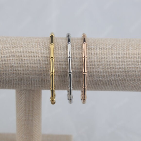 Sterling Silver Bamboo-Style Bangles – Gold, Silver or Rose Gold - Picture 4 of 4